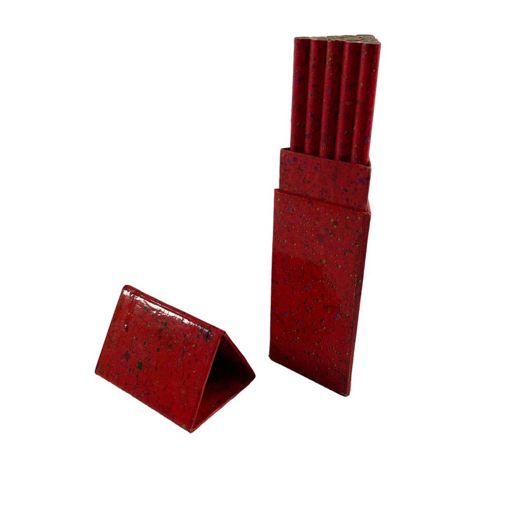 Vintage Unbranded 15 Pencils Unused in Red Speckled Triangular Box No Erasers